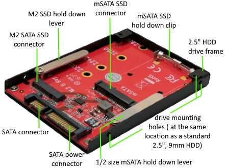 Addonics Converter Adapter 2.5 M2 mSATA SSD drive model AD25M2MSA
